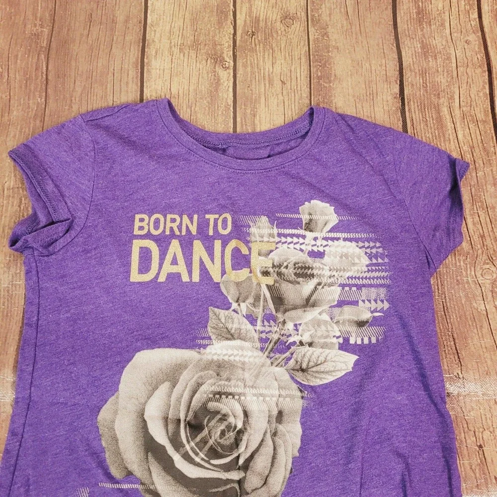 Children's Place Girls Top Blue Violet 7/8‎ Floral Born to Dance Short Sleeve